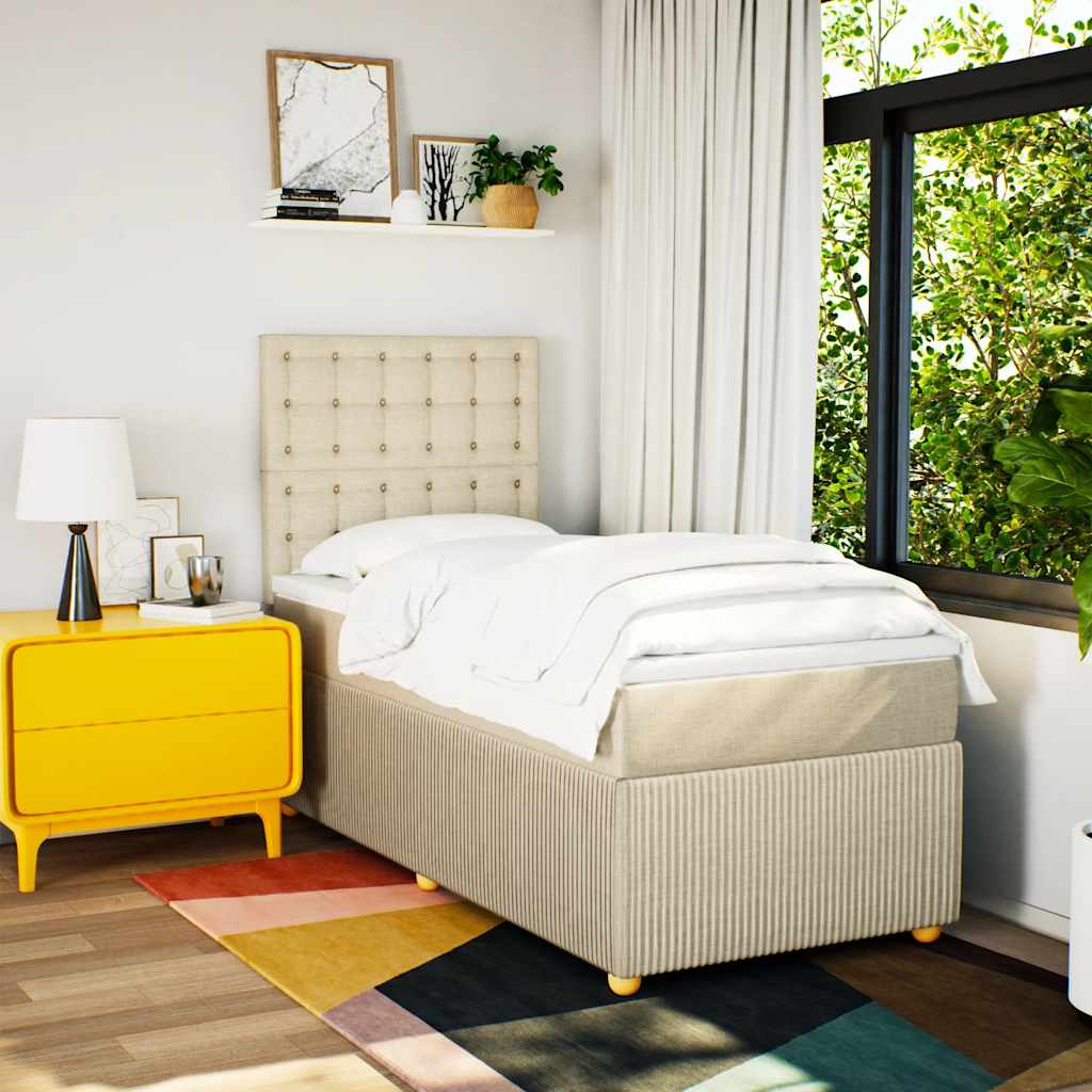 vidaXL Boxspring met matras stof crèmekleurig 100x200 cm afbeelding