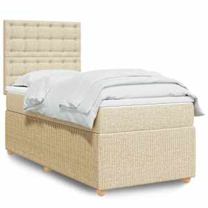 Box spring postelja z vzmetnico krem 100x200 cm blago