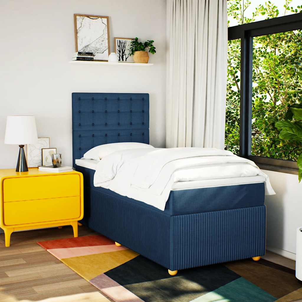 vidaXL Boxspring met matras stof blauw 100x200 cm afbeelding