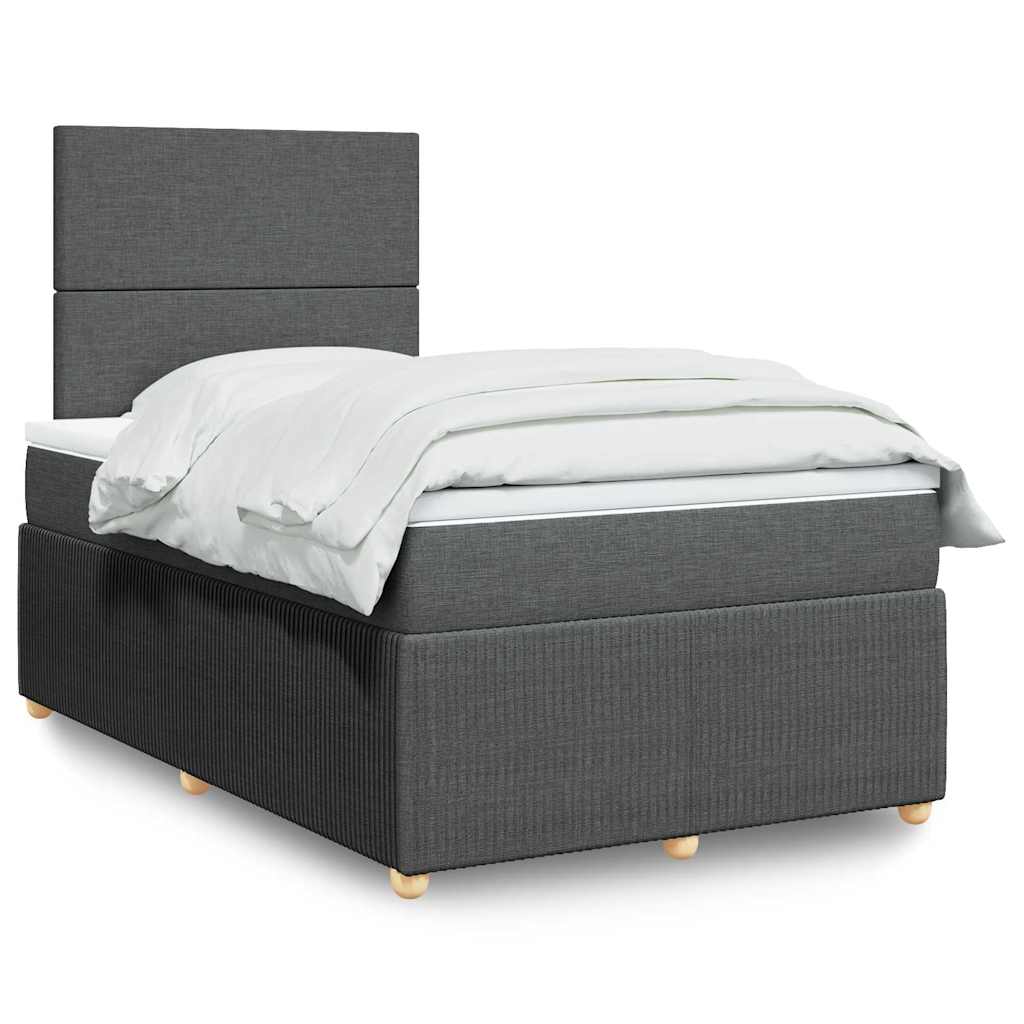 vidaXL Pat box spring cu saltea, gri închis, 120x190 cm, textil
