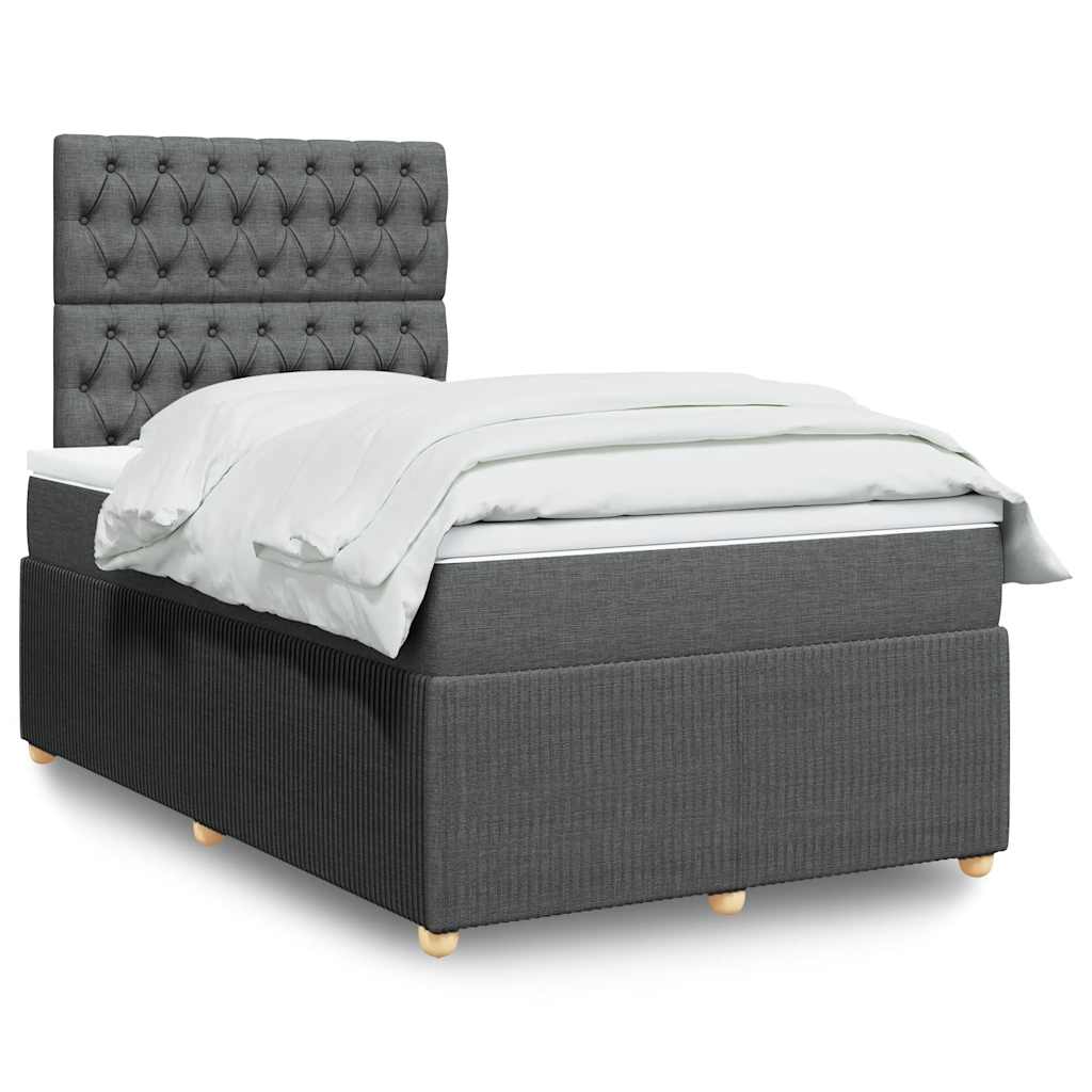 vidaXL Pat box spring cu saltea, gri închis, 120x190 cm, textil