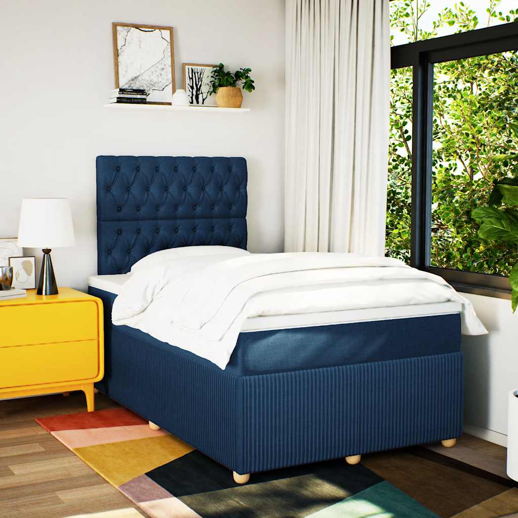 vidaXL Boxspring met matras stof blauw 120x190 cm afbeelding