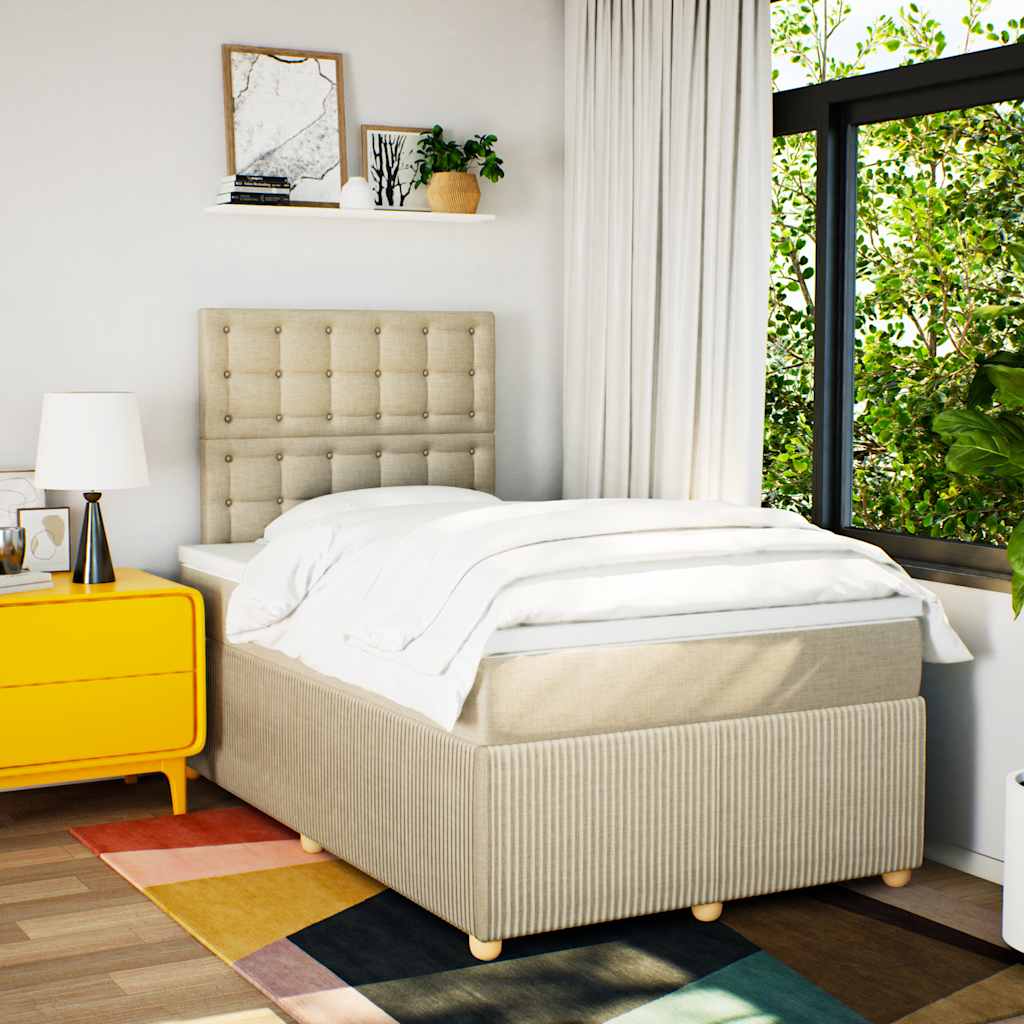 Thumbnail - vidaXL Boxspringbett mit Matratze Creme 120x190 cm Stoff