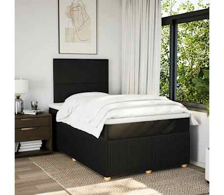 vidaXL Pat box spring cu saltea, negru, 120x200 cm, textil
