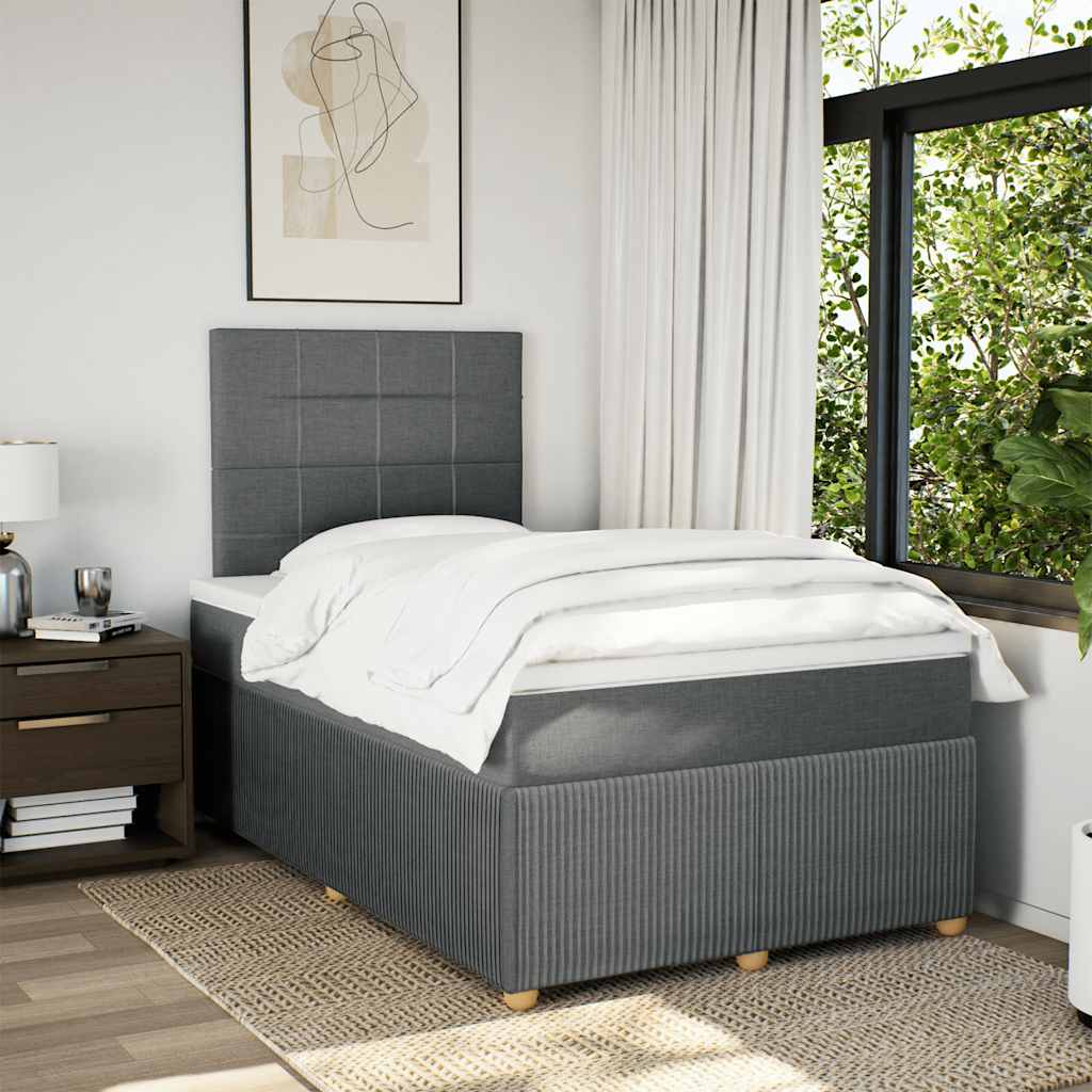 vidaXL Boxspring met matras stof donkergrijs 120x200 cm afbeelding