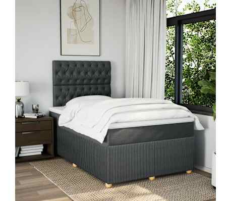 vidaXL Pat box spring cu saltea, gri &icirc;nchis, 120x200 cm, textil