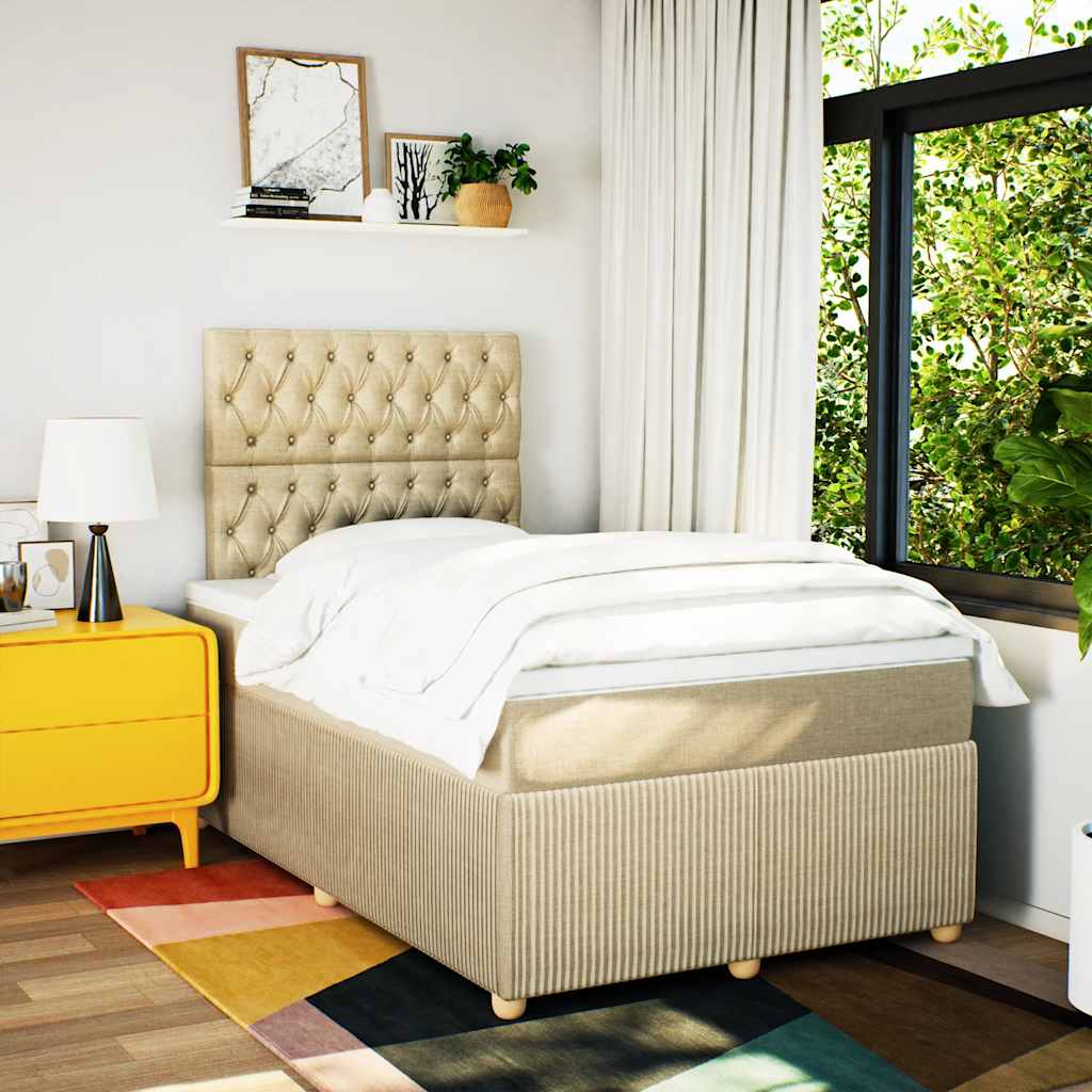 vidaXL Boxspring met matras stof crèmekleurig 120x200 cm, foto 2