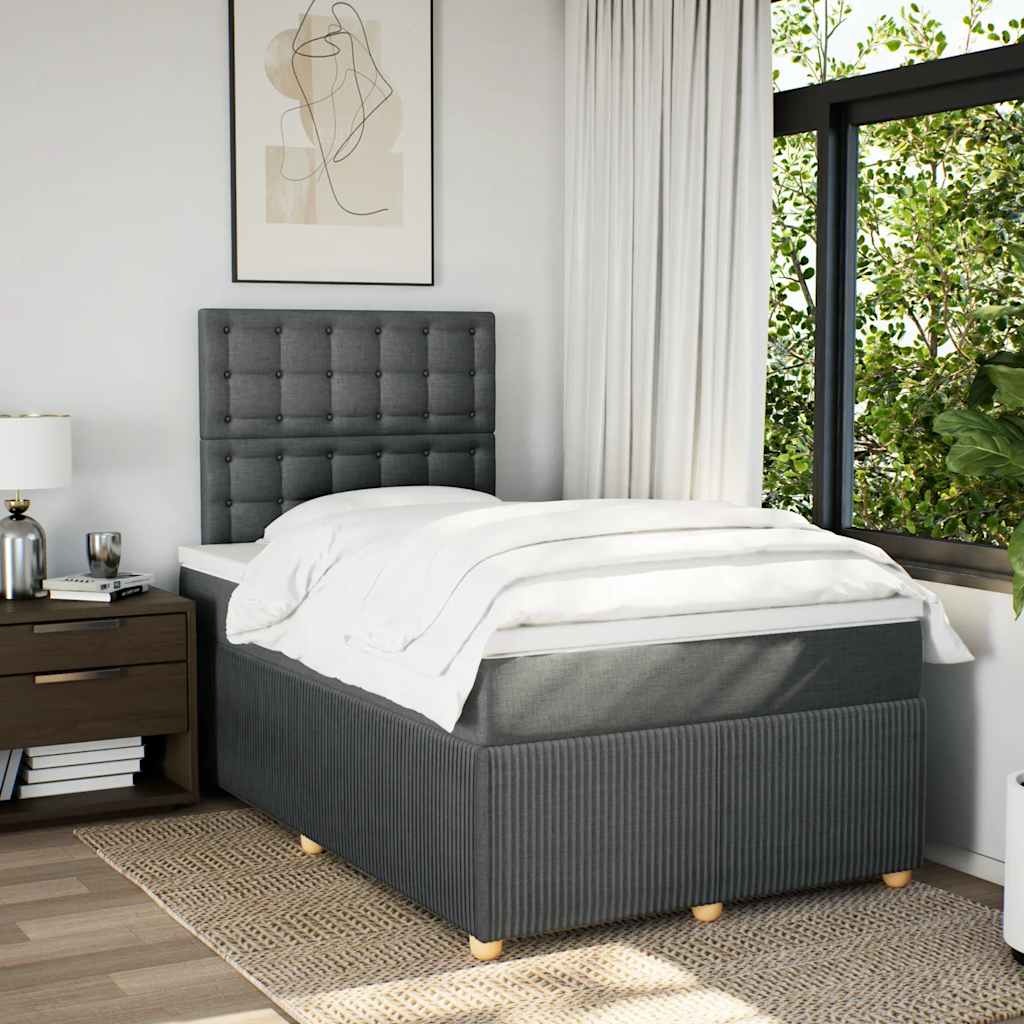 vidaXL Boxspring met matras stof donkergrijs 120x200 cm afbeelding