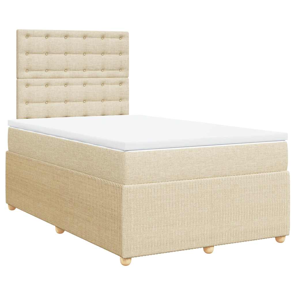 vidaXL Pat box spring cu saltea, crem, 120x200 cm, textil