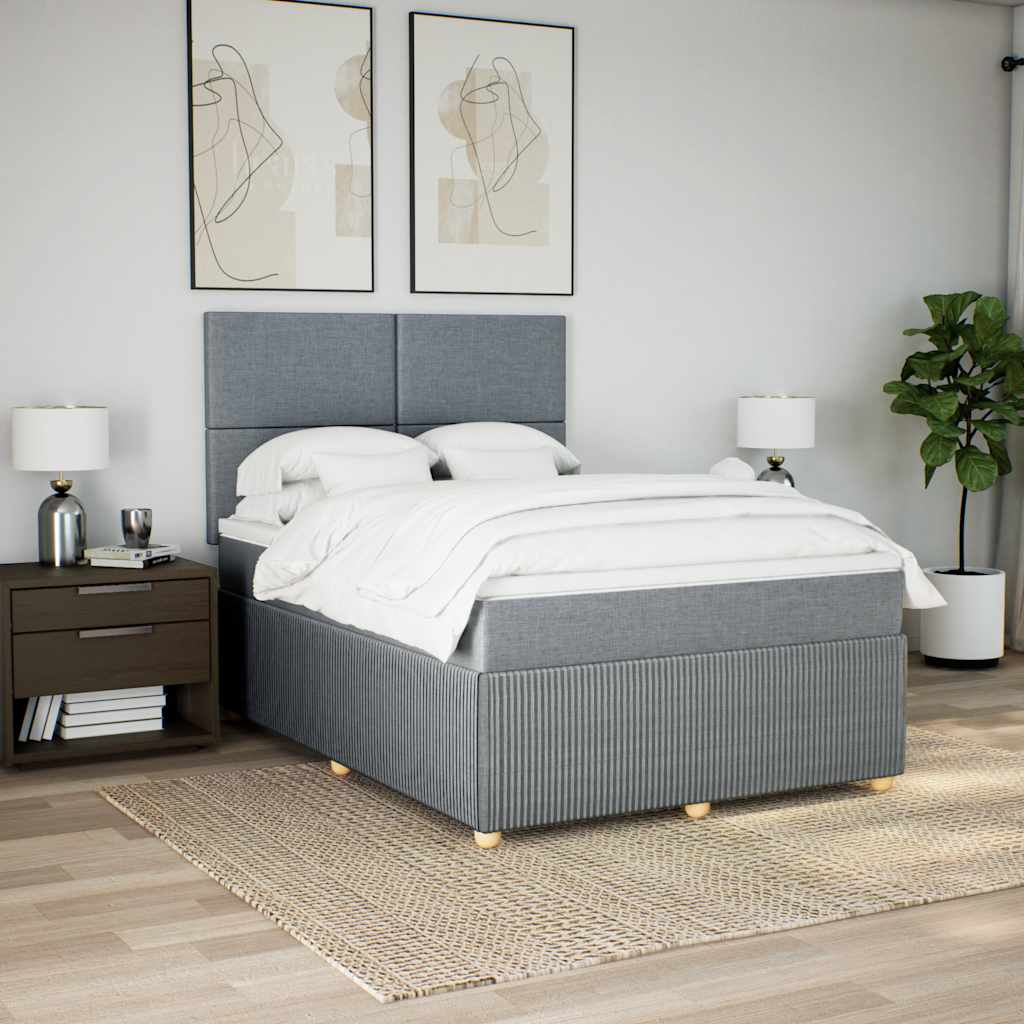 vidaXL Pat box spring cu saltea, gri deschis, 140x190 cm, textil