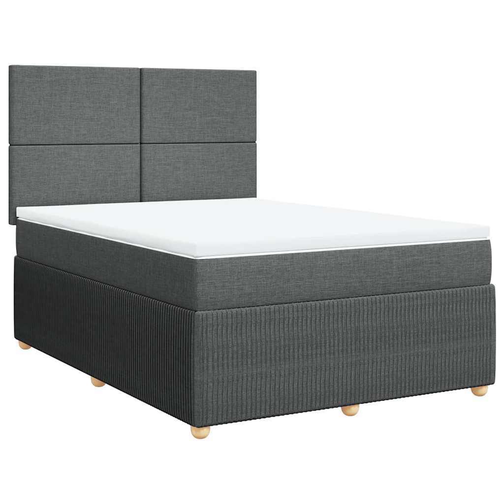 vidaXL Pat box spring cu saltea, gri închis, 140x190 cm, textil