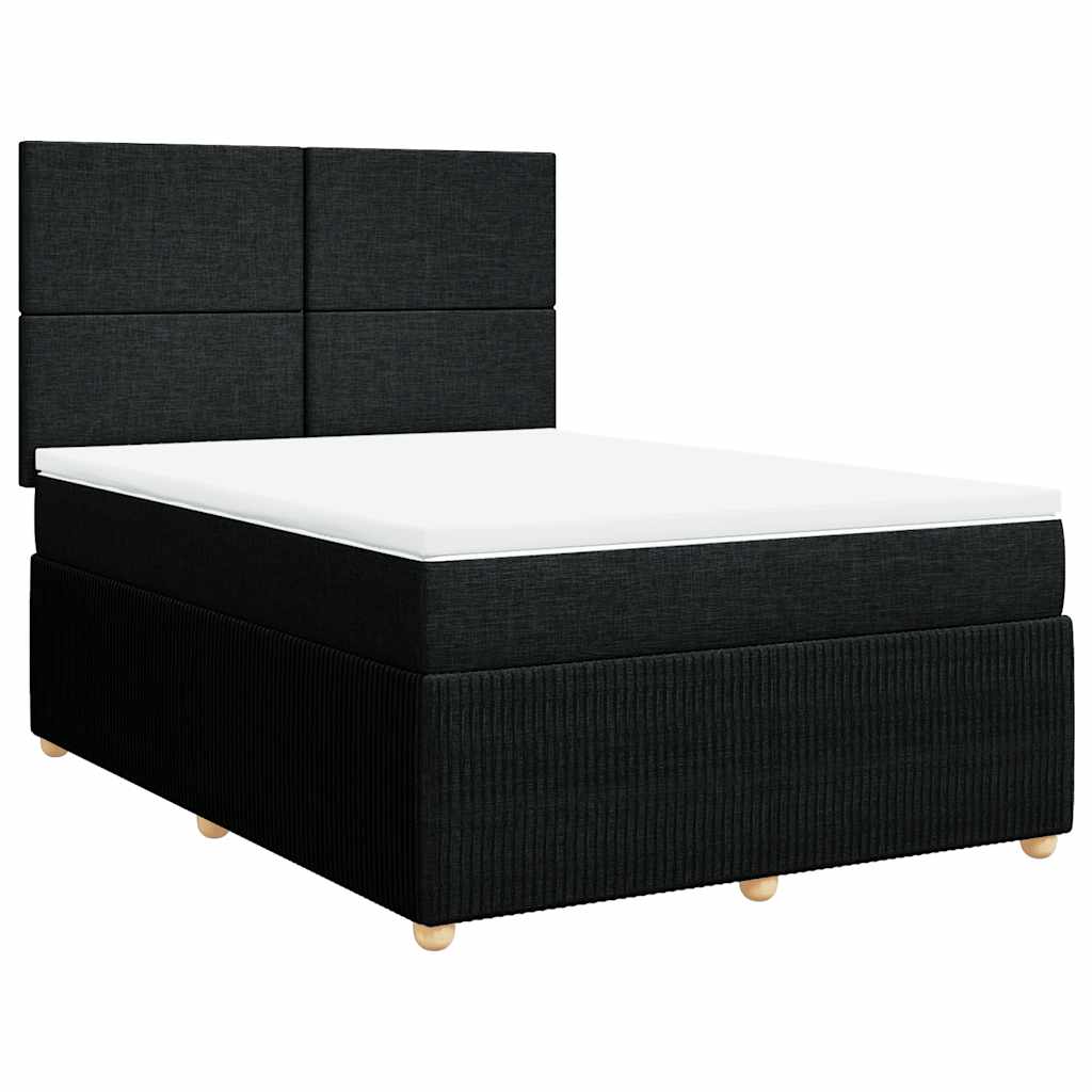 vidaXL Pat box spring cu saltea, negru, 140x190 cm, textil