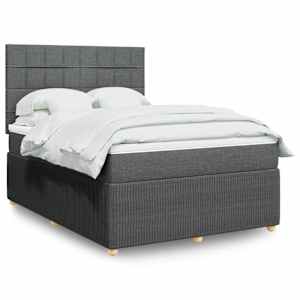Box spring posteljni z vzmetnico temno siv 140x190 cm blago