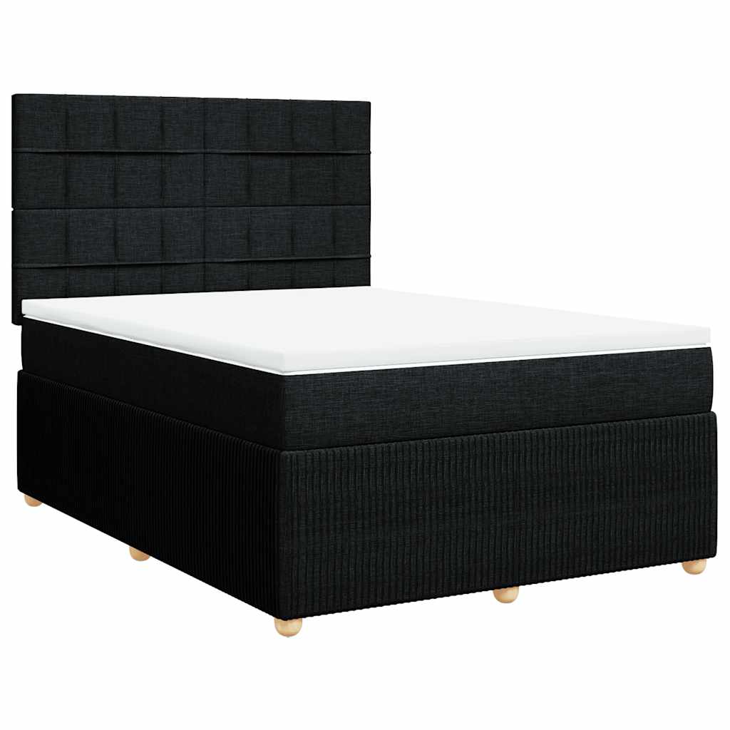 vidaXL Pat box spring cu saltea, negru, 140x190 cm, textil
