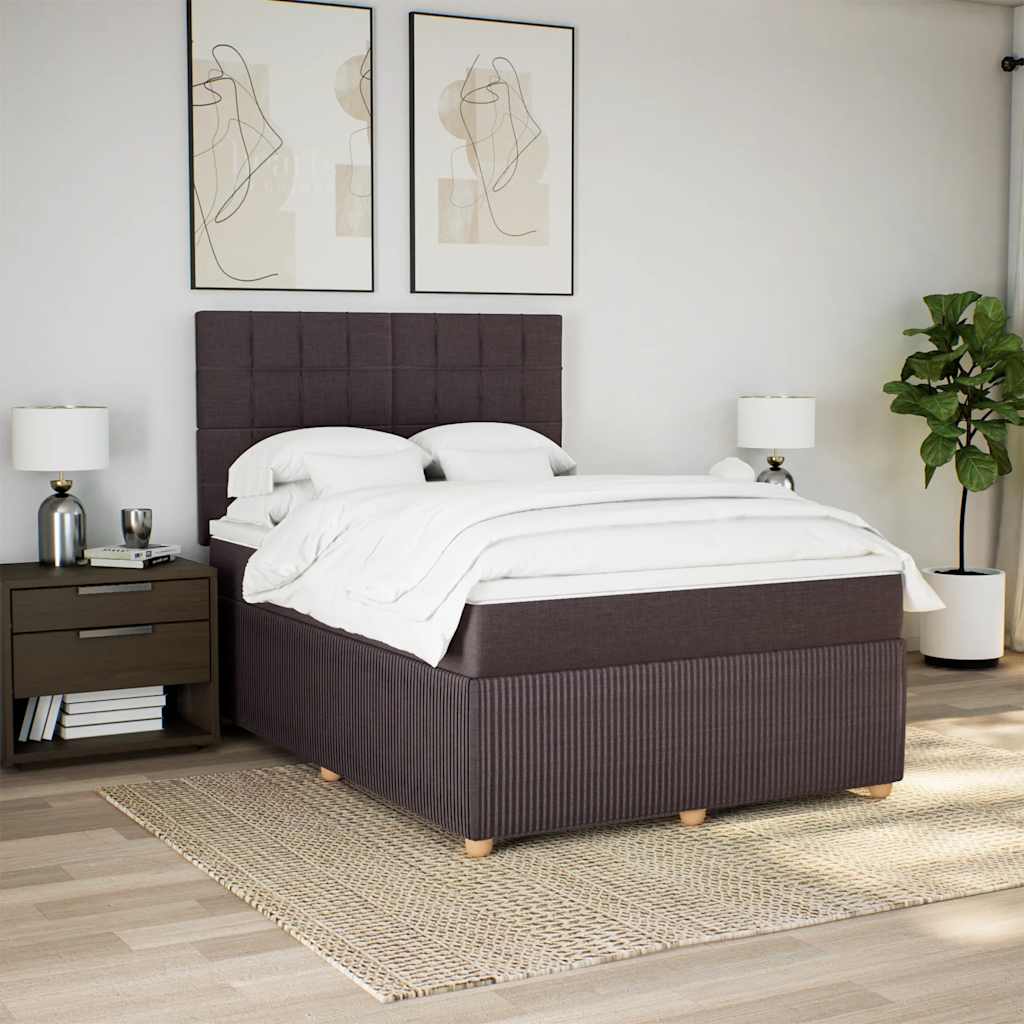 vidaXL Boxspring met matras stof donkerbruin 140x190 cm afbeelding