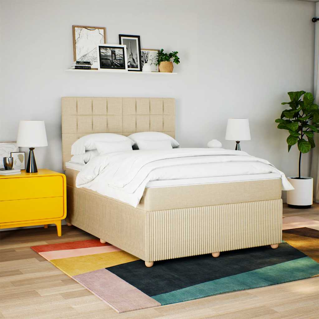 vidaXL Boxspring met matras stof crèmekleurig 140x190 cm afbeelding