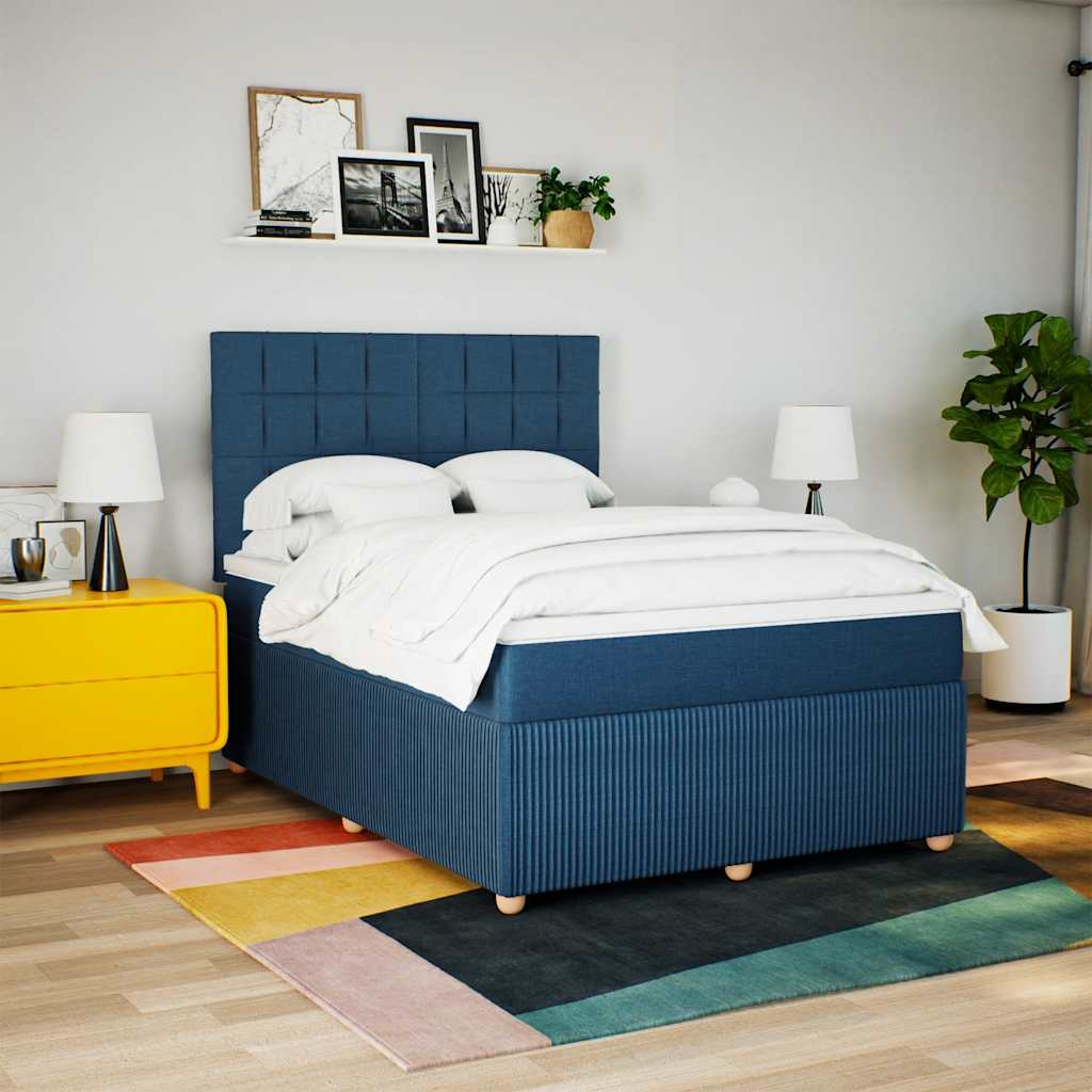 vidaXL Boxspring met matras stof blauw 140x190 cm, foto 2
