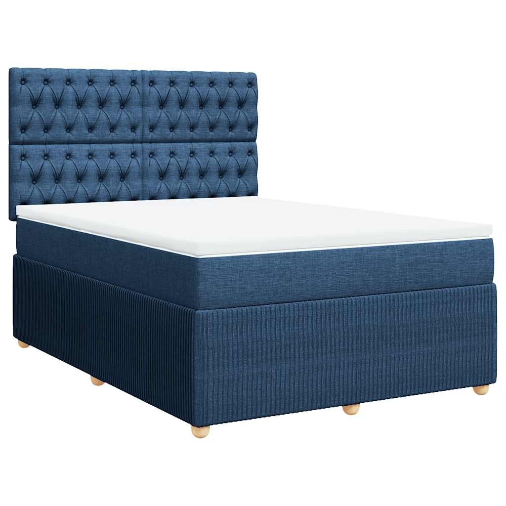vidaXL Box spring postel s matrací modrá 140x190 cm textil