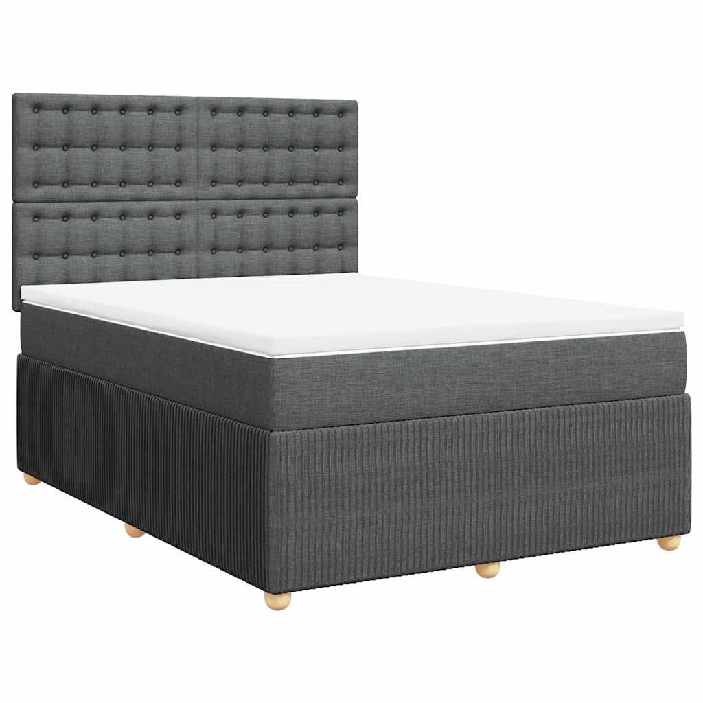 vidaXL Pat box spring cu saltea, gri închis, 140x190 cm, textil