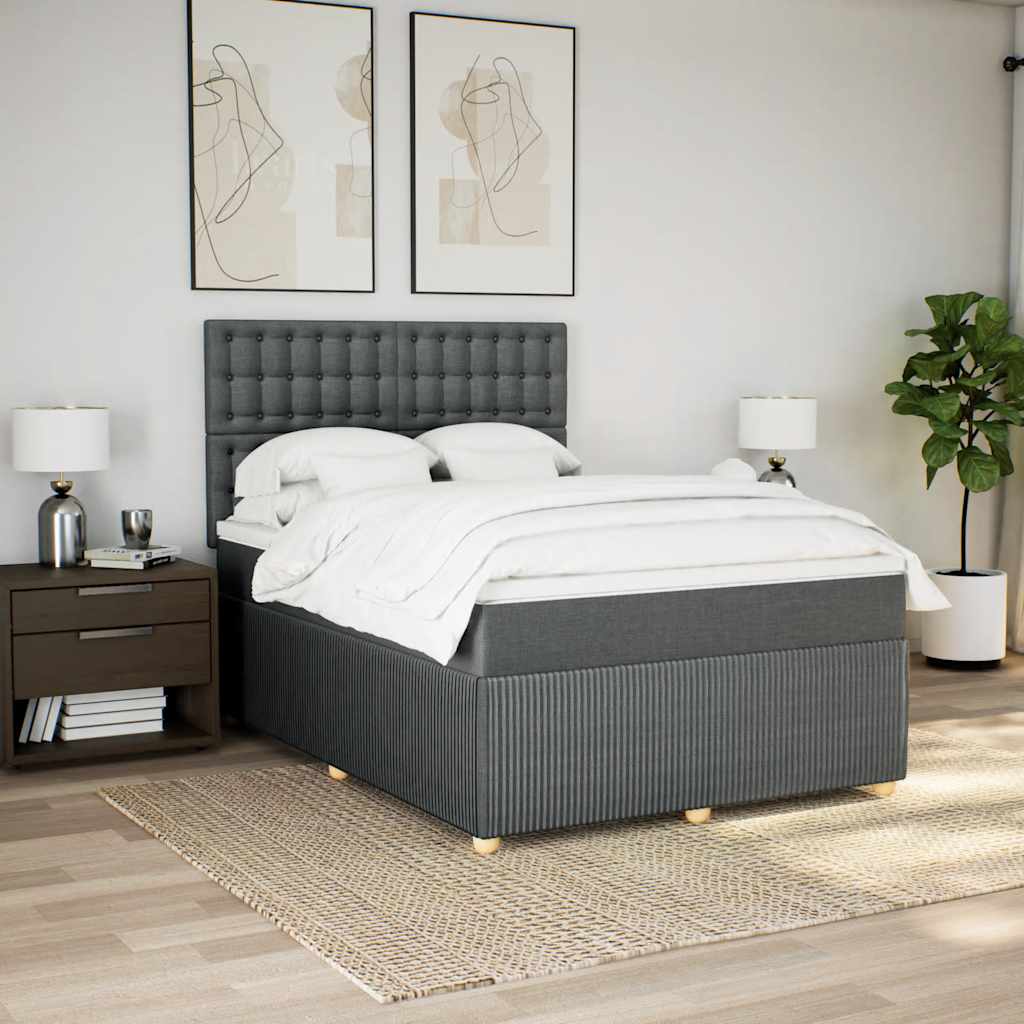 vidaXL Boxspring met matras stof donkergrijs 140x190 cm afbeelding