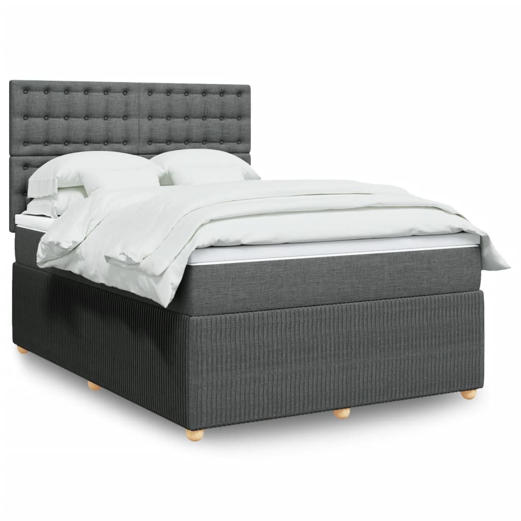 vidaXL Boxspringbett mit Matratze Dunkelgrau 140x190 cm Stoff