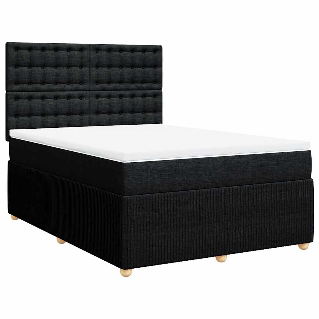 vidaXL Pat box spring cu saltea, negru, 140x190 cm, textil