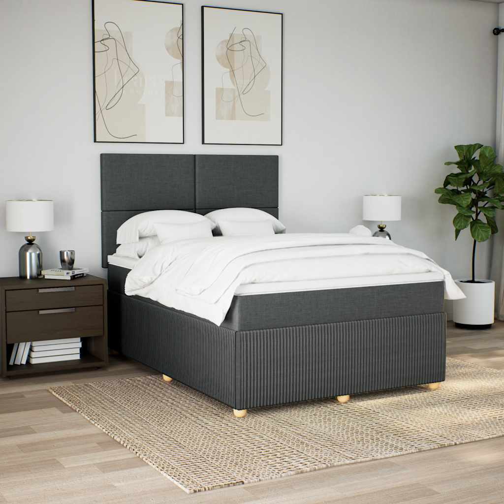 vidaXL Boxspring met matras stof donkergrijs 140x200 cm afbeelding