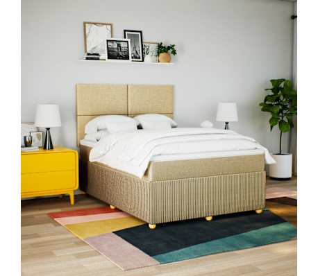 vidaXL Pat continental cu saltea, crem, 140x200 cm, material textil