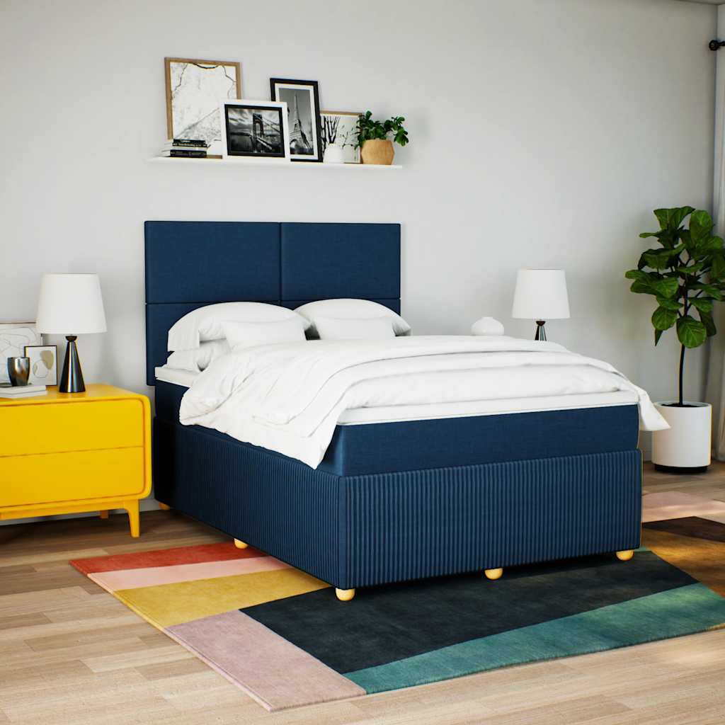 vidaXL Boxspring met matras stof blauw 140x200 cm afbeelding