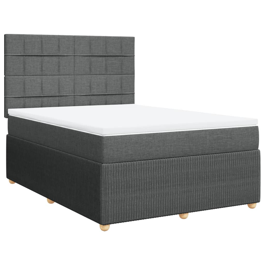 vidaXL Box spring postelja z vzmetnico temno siva 140x200 cm blago