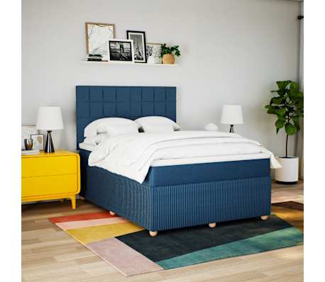 vidaXL Hólfað Springrúm með Dýnu Blátt 140x200 cm Tauefni