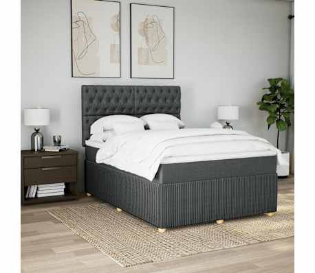 vidaXL Cama com molas/colch&atilde;o 140x200 cm tecido cinzento-escuro