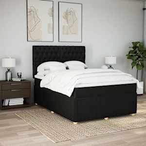vidaXL Pat box spring cu saltea, negru, 140x200 cm, textil
