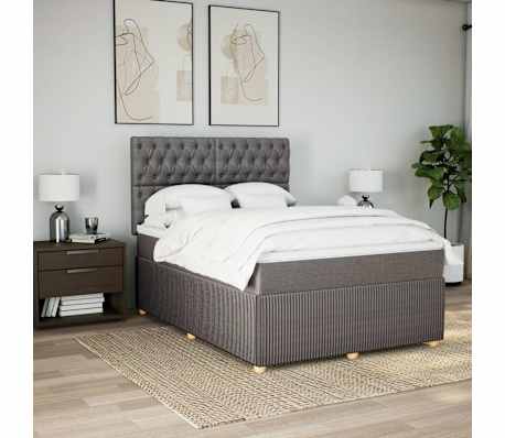 vidaXL Boxspringbett mit Matratze Taupe 140x200 cm Stoff
