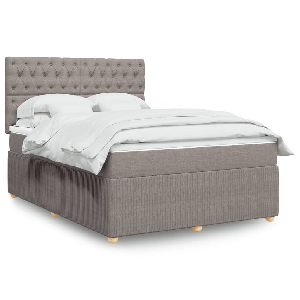 vidaXL Boxspringbett mit Matratze Taupe 140x200 cm Stoff