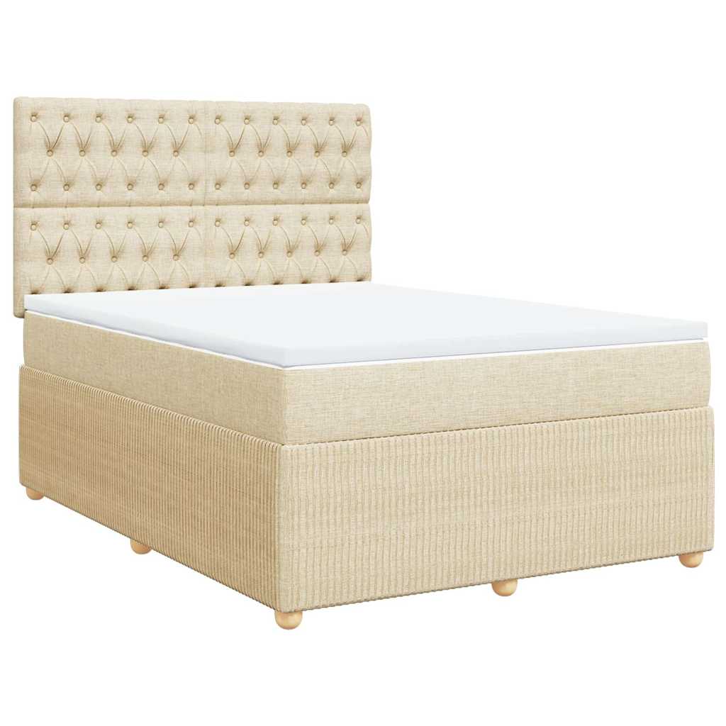 vidaXL Boxspring met matras stof crèmekleurig 140x200 cm, foto 3