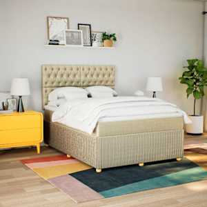 vidaXL Cama com molas/colchão 140x200 cm tecido cor creme