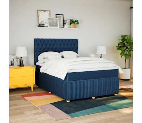vidaXL Cama com molas/colch&atilde;o 140x200 cm tecido azul