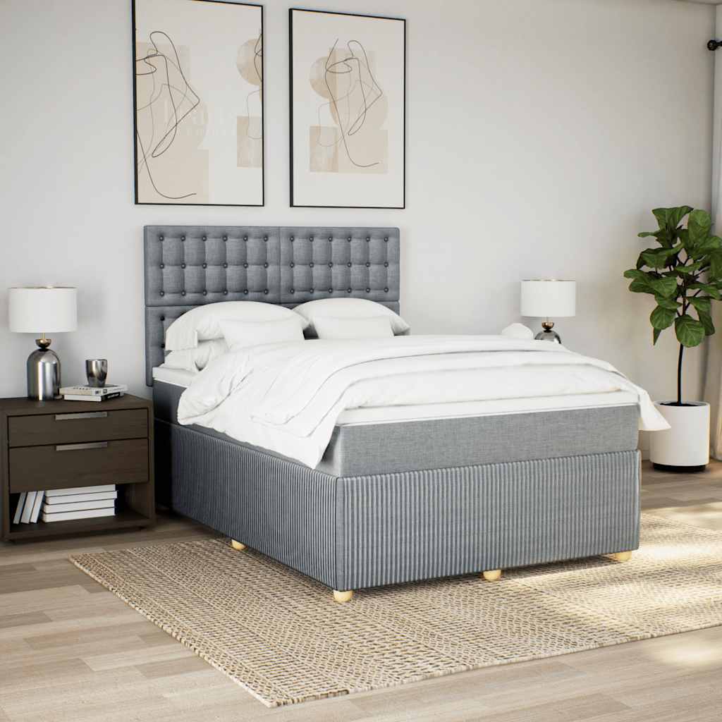 vidaXL Boxspring met matras stof lichtgrijs 140x200 cm grijs, foto 2