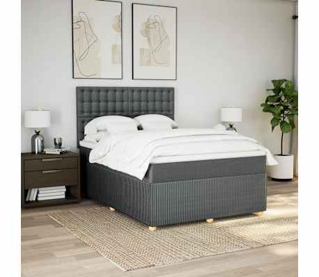 vidaXL Boxspringbett mit Matratze Dunkelgrau 140x200 cm Stoff