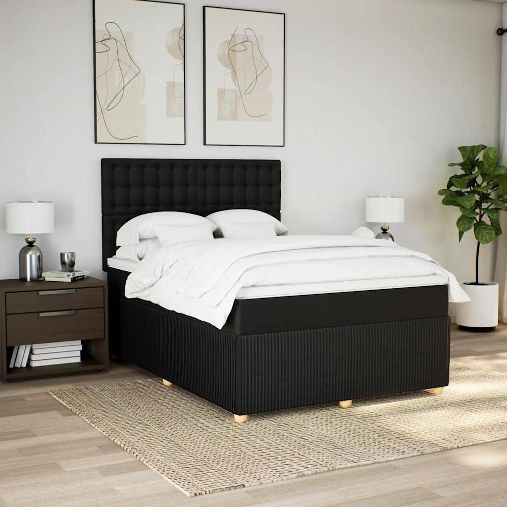 vidaXL Boxspring met matras stof zwart 140x200 cm afbeelding