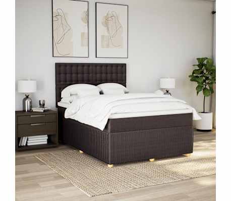 vidaXL Cama com molas/colch&atilde;o 140x200 cm tecido castanho-escuro