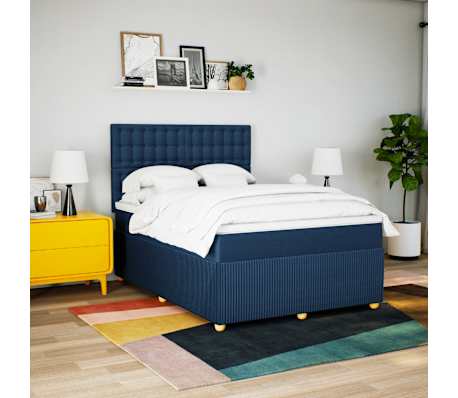 vidaXL Boxspring met matras stof blauw 140x200 cm