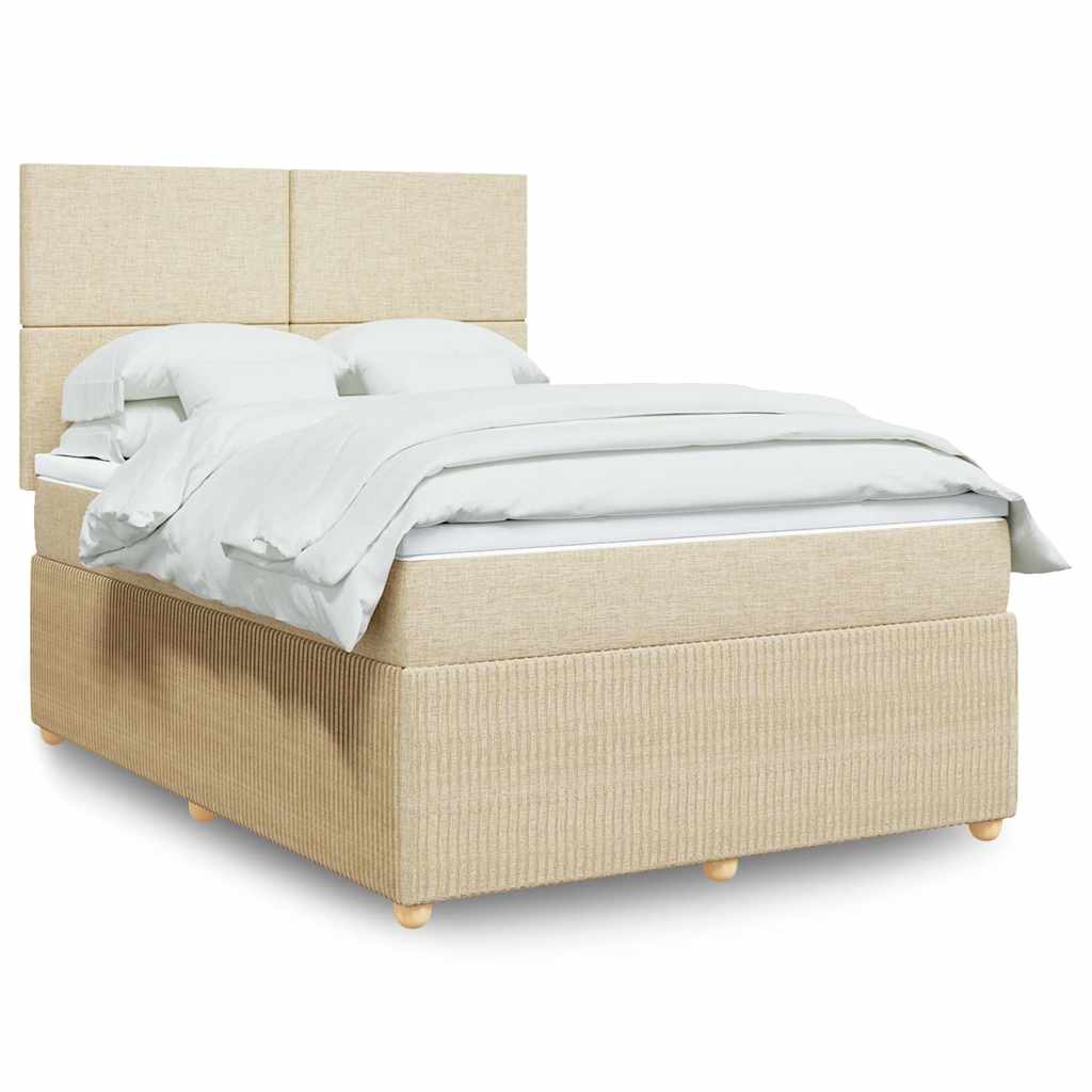vidaXL Pat box spring cu saltea, crem, 160x200 cm, material textil