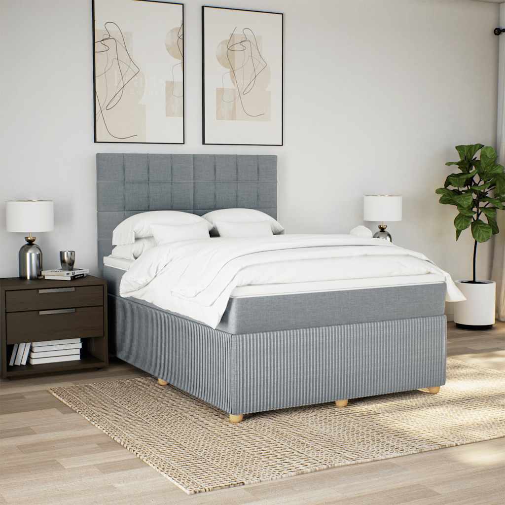 vidaXL Boxspring met matras stof lichtgrijs 160x200 cm afbeelding