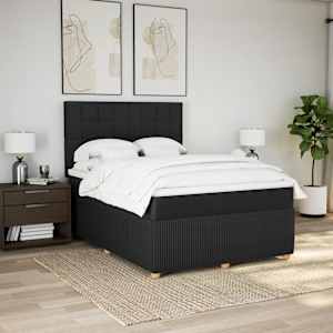 vidaXL Pat box spring cu saltea, negru, 160x200 cm, textil
