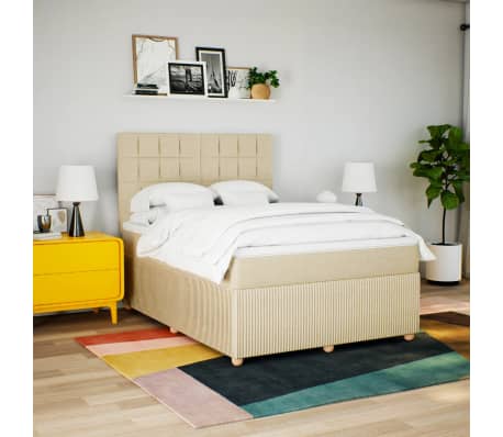 vidaXL Pat box spring cu saltea, crem, 160x200 cm, material textil