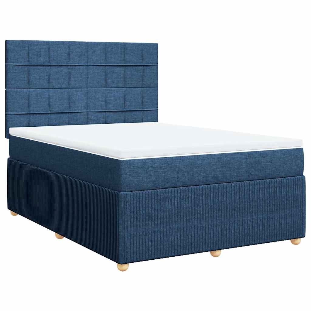 vidaXL Pat continental cu saltea, albastru, 160x200cm, material textil