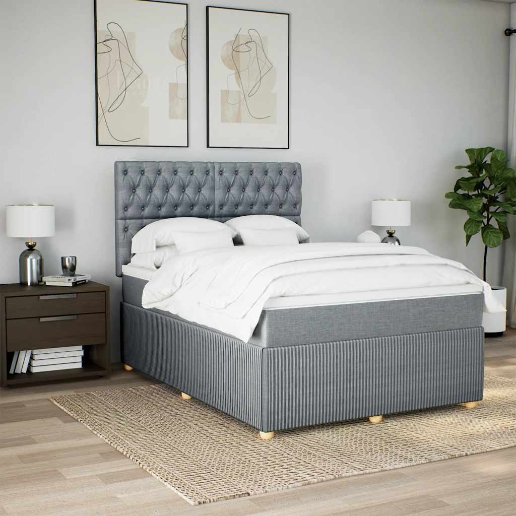 vidaXL Boxspring met matras stof lichtgrijs 160x200 cm afbeelding