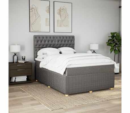 vidaXL Pat box spring cu saltea, gri taupe, 160x200 cm material textil